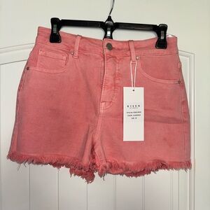 RISEN Flamingo Tummy Control High Rise Fray Hem Shorts NWT